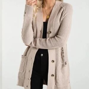 n:Philanthropy Distressed Knit Cardigan Sweater Button Front Neutral XS SMALL